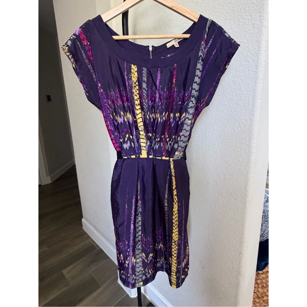 BeBop Purple Printed Mini Dress with Yellow & Gray Accents M